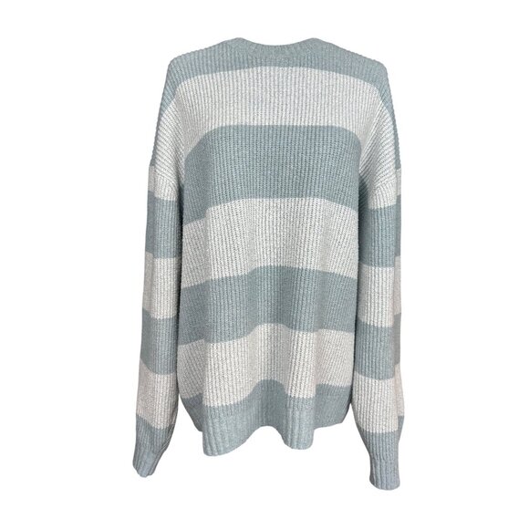 Hollister Blue Striped Knit Sweater Women’s Large Crewneck Cozy Oversized - Picture 2 of 7